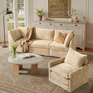 WEAXTY W 4Pcs Modular Sofa Set with Swivel Accent Chair Cloud Sectional Couch Indoor Design for Living Room Modern Home Decor【4 Packages Shipping】