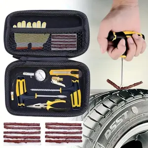 Universal Tire Repair Kit, Puncture Repair Kit, Portable Tire Fix Tool Set with Plugs for Car, Motorcycle, and Electric Scooter, Easy Storage, Non-slip Handle, Emergency Roadside Repair Tools