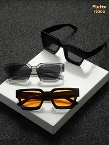 3 Pack Rectangle Sunglasses for Men Tinted Lens Trendy Fashion Shades Lightweight Comfortable UV Protection Street Style Sunglasses Set for Driving Travel Outdoor Daily Wear Festival Casual Styling