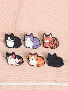 6PCS Cute Tabby Cat Theme Enamel Pins Cartoon Black Orange Tabby Color Cat Lazy Smiling Nap Funny Metal Brooches Clip Decoration Backpack Lapel Badges Fashion Jewelry Gift for FriendS