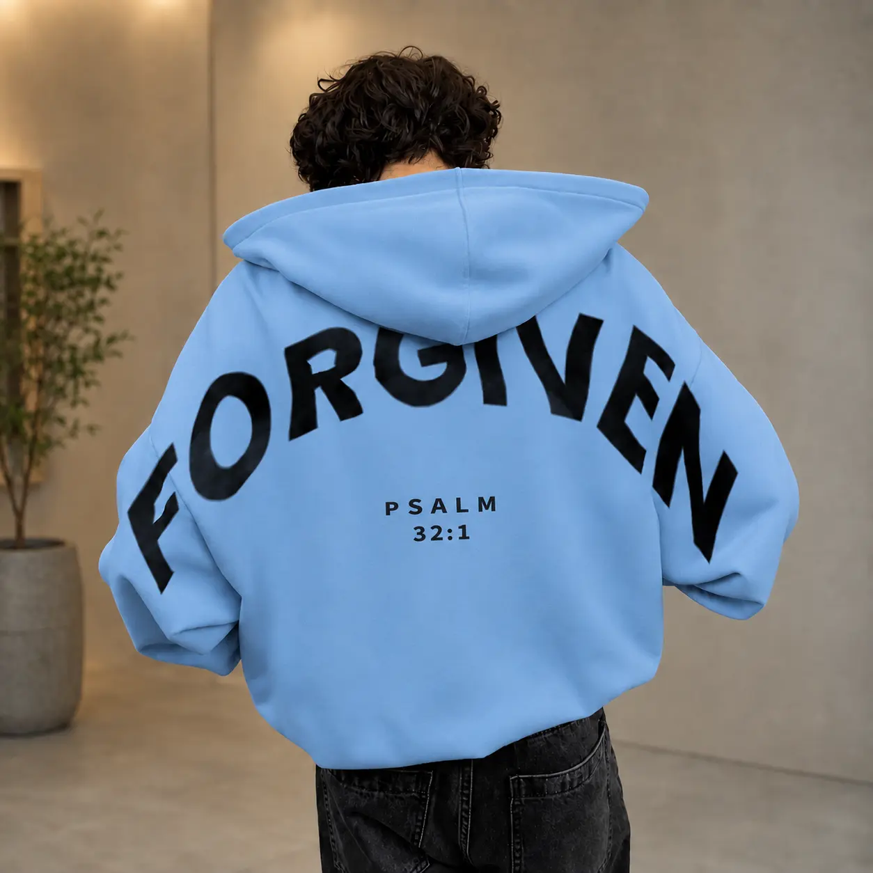 Forgiven & Faithful Hoodie, Christian Faith Streetwear, Shoulder-to-Shoulder Back Lettering, Jesus Apparel Gift