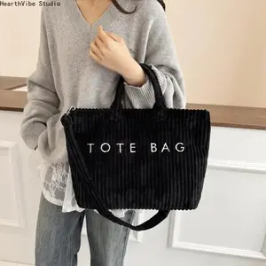 2026 Trending Women’s Suede Canvas Tote Bag, Viral Alphabet Print Shoulder Handbag, Large Capacity Casual Carryall, Versatile Everyday Shopping Travel Commuter Fashion Bag for Stylish Women