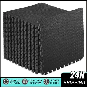 Puzzle Exercise Mat ½ in, EVA Interlocking Foam Floor Tiles for Home Gym, Mat for Home Workout Equipment, Floor Padding for Kids, Black, 24 in x 24 in x ½ in, 144 Sq Ft - 36 Tiles Interlocking rubber floor tiles, fitness MATS 1/2 inch thick, floor rubber