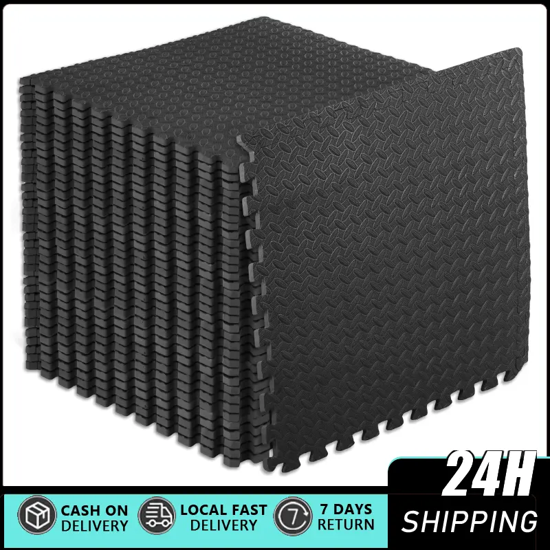 Puzzle Exercise Mat ½ in, EVA Interlocking Foam Floor Tiles for Home Gym, Mat for Home Workout Equipment, Floor Padding for Kids, Black, 24 in x 24 in x ½ in, 144 Sq Ft - 36 Tiles Interlocking rubber floor tiles, fitness MATS 1/2 inch thick, floor rubber