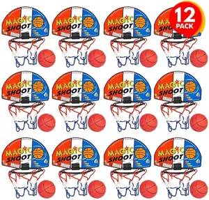 Magic Shot Basketball Game, 12 Sets, Each Set Includes 1 Mini Ball, 1 Back Board Net, & Mounting Tape, Indoor Basketball Sets for Home, Office, Bedroom, Best Gift for Boys and Girls