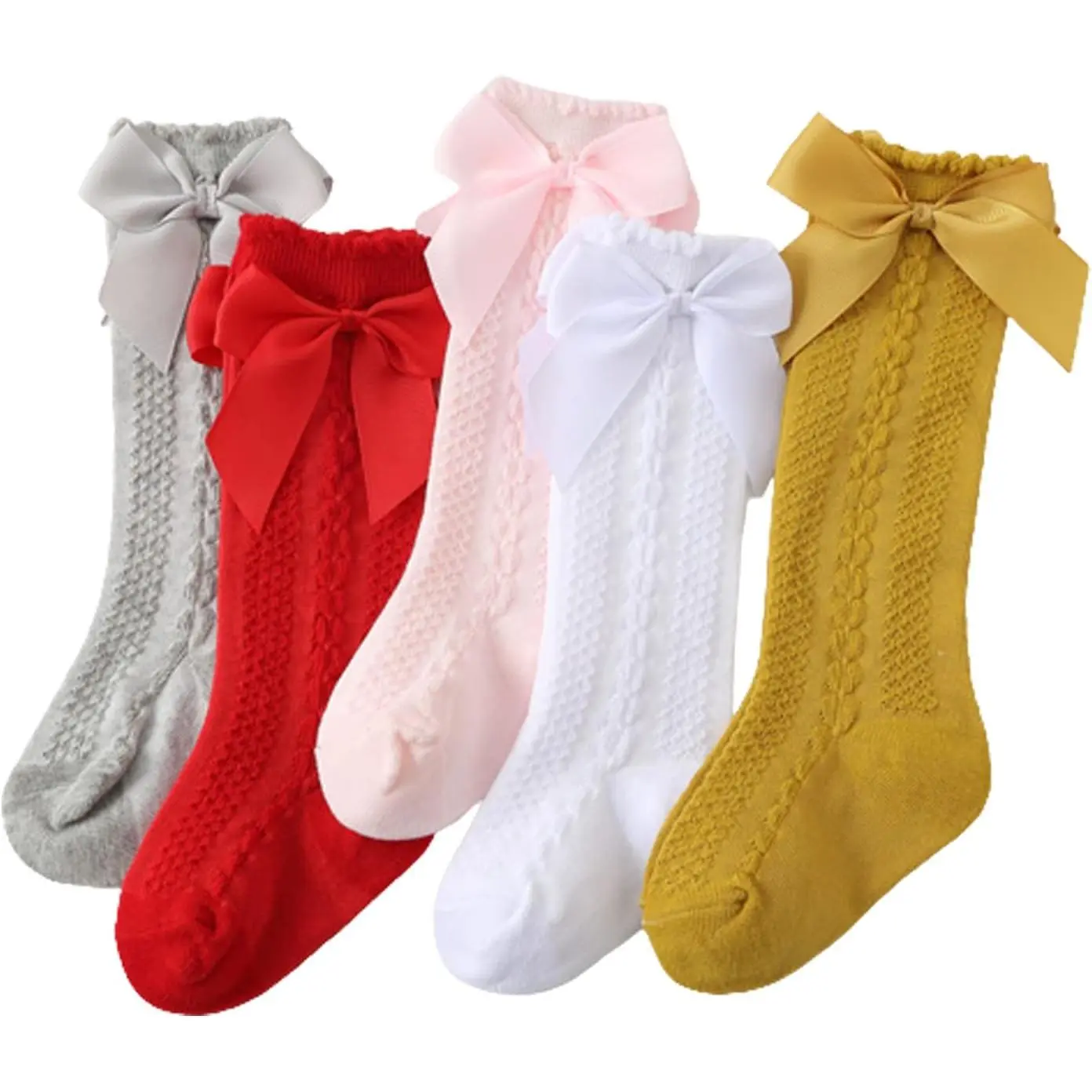 Baby Girls' Knit Cotton Knee High Socks, 5-Pair Ruffled Bow & Edge Design for Toddlers (Sizes 1-2T, 2-4T) with Affordable Prices, Easy Support, Reliable Service
