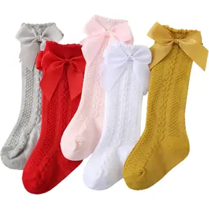 Baby Girls Knee High Socks Bow Tube Ruffled Knit Cotton Long Stockings for Infants and Toddlers 5 Pairs