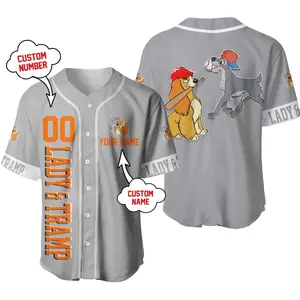 Lady And The Tramp Dogs Gray Orange D.ney Unisex Cartoon Custom Baseball Jersey Personalized Shirt Men Women Jersey Shirt