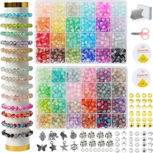 1300 count 8mm Mixed Crackle Glass Beads for Bracelets Making with Accessories, 48 Colors  Glass Beads  Making Kit, Round Beads for DIY Bracelet Crafts