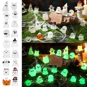 Halloween Mini Resin Figurines Luminous Mini Ghost Ornaments Gifts for Men Women Coworkers, Friends, Party Favors or Rewards,Glow in the Dark Ghost Miniature Ornaments Halloween Garden Mini Landscape for Party Village Crafts Decor