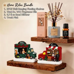 Home Relax Bundle: Truck Figurines & 2PCS 25lb Capacity Floating Shelves & 10ml Lemon Bergamot Oil & 6.7oz Clean Linen Diffuser Sierra Reclaimed Storage Shelves (2Pair) Decor