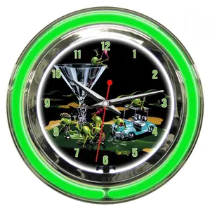 212 MAIN GODNC14-08 14-in. Round Neon LED Wall Clock - 19th Hole Themed Home Decor, Resin Housing, Blink Mode, Artwork, Oversized Wall Clocks, Ideal Gift for Home Supplies