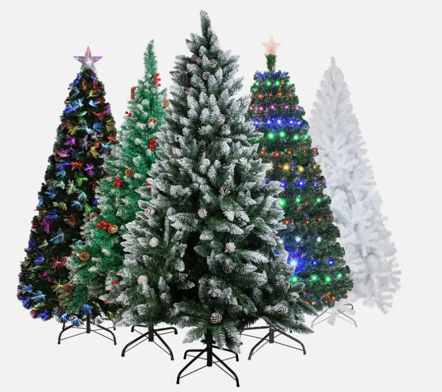 4/5/6/7FT Artificial Christmas Tree with LED Lights Stand Xmas Holiday Pre Lit Multiple Colors Options