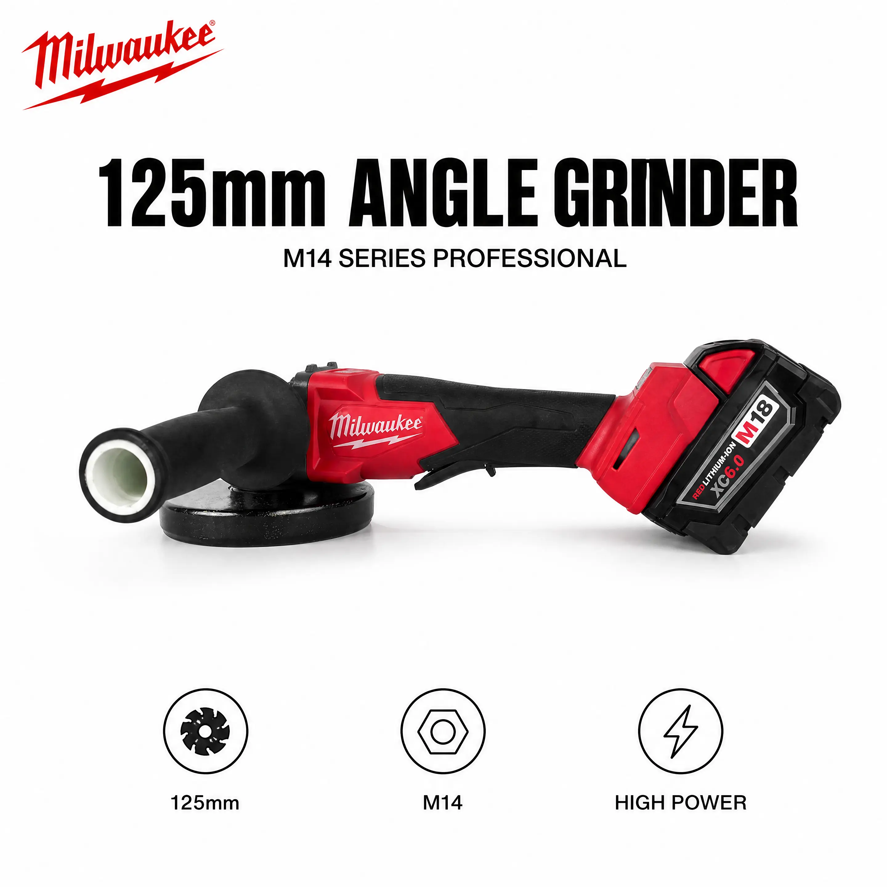Milwaukee 125mm Angle Grinder For Automotive Repair Metal Processing Construction Projects Equipment Maintenance Workshop Applications Cutting Grinding Surface Treatment Tasks With 100mm 125mm Disc Support M14 Spindle Design And Flexible Operation Control