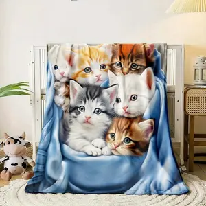 Cute Cat Theme Flannel Blanket Cozy All Season Perfect for Bedroom Living Room Sofa Bed Dorm Room College Dorm It is an excellent gift for children, family and friends
