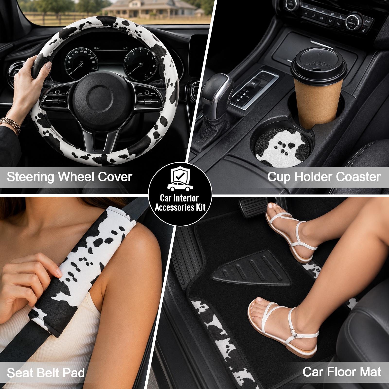 Cow Print Car Seat Covers Full Set, 11PCS Cute Cow Pattern Car Accessories Kit with Steering Wheel Cover, Seat Belt Pads & Floor Mats, Universal Fit for Cars SUVs Trucks Cow Print Car Seat Covers Full Set, 11PCS Cute Cow Pattern Car Accessories Kit with Steering Wheel Cover, Seat Belt Pads & Floor Mats, Universal Fit for Cars SUVs Trucks