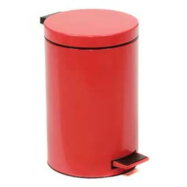 Red Steel-Plastic Step-On Sanitary Bin with Step-On Lid, Zinc Plated, Tight Fitting, Global FERT-901-12L-Z-RD, 3.5gal Capacity