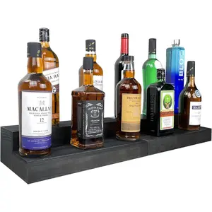 2 Pack  Bottle Stand - 16 Inch 2 Tier  Bar Bottle Display Shelf, Holds 16 Bottles, Solid , No Installation Required (Black)