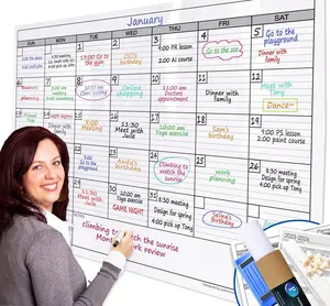 Dry Erase Monthly  White Board Calendar for Wall, 38" by 50",  Laminated Erasable One Month Whiteboard Calendar, Huge  Blank 30-Day Poster with Lines and Squares