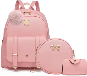 Cute Leather Mini Backpack Purse for Women Bowknot Small Backpack for Girls  Rucksack Ladies  Bag 3 count
