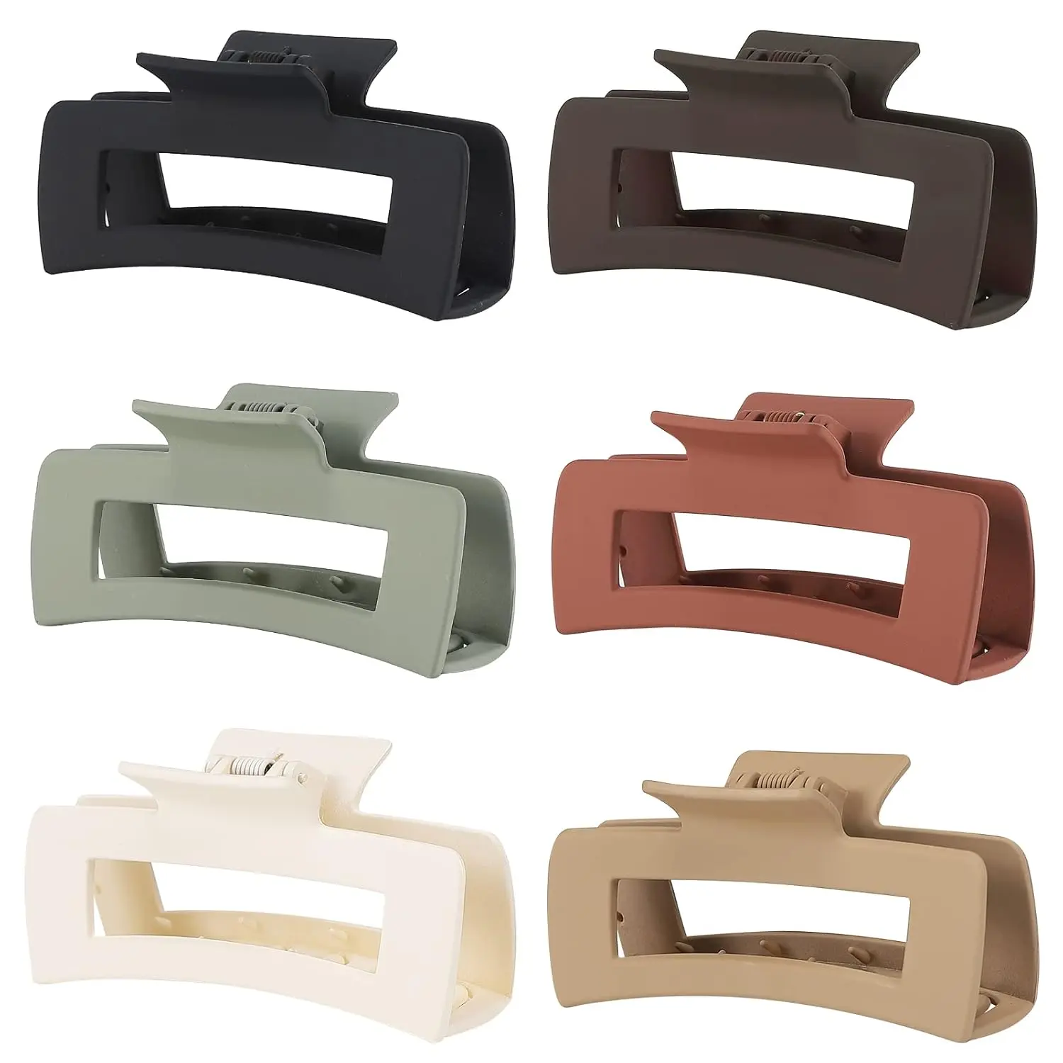 4 Inch Big Hair Claw Clips 6 Pcs for Thick Hair Clips for Women Rectangle Nonslip Acrylic Banana Clips Hair Accessories for Girls -Brown
