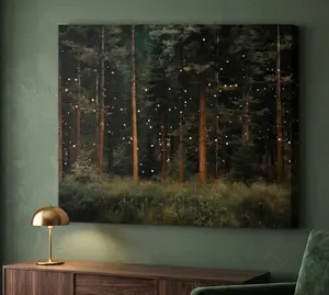 Enchanted Fantasy Forest Wrapped Canvas Print Fantasy Fairy Lights Nature Canvas Mystical Dark Cottage Core Wall Art Fantasy Lover Canvas