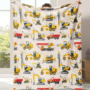 1PC Truck Excavator Printed Flannel Blanket Nap Blanket Sofa Bed Warm And Comfortable Soft Throw Blanket Gift Home Comfortable Lightweight Blanket Sofa Bed Travel Camping Living Room Office Sofa Chair Bed Blanket-280GSM