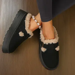 Women's Slippers Platform Warmth Snow Boots Adjustable Buckle Thick Bottom Soft Boots for Indoor Outdoor
