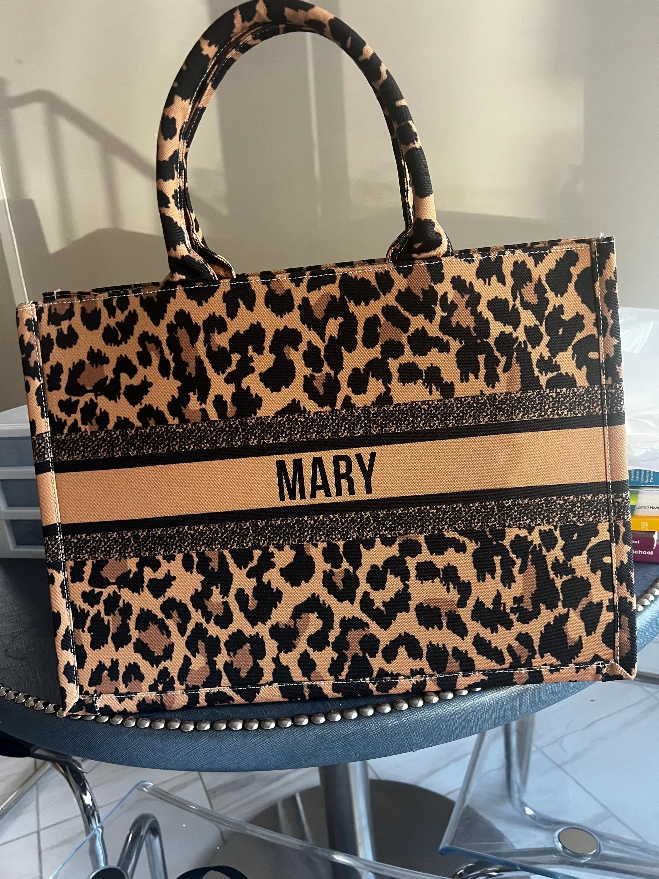 Custom Leopard Print Canvas Tote Bag | Personalized Name Tote