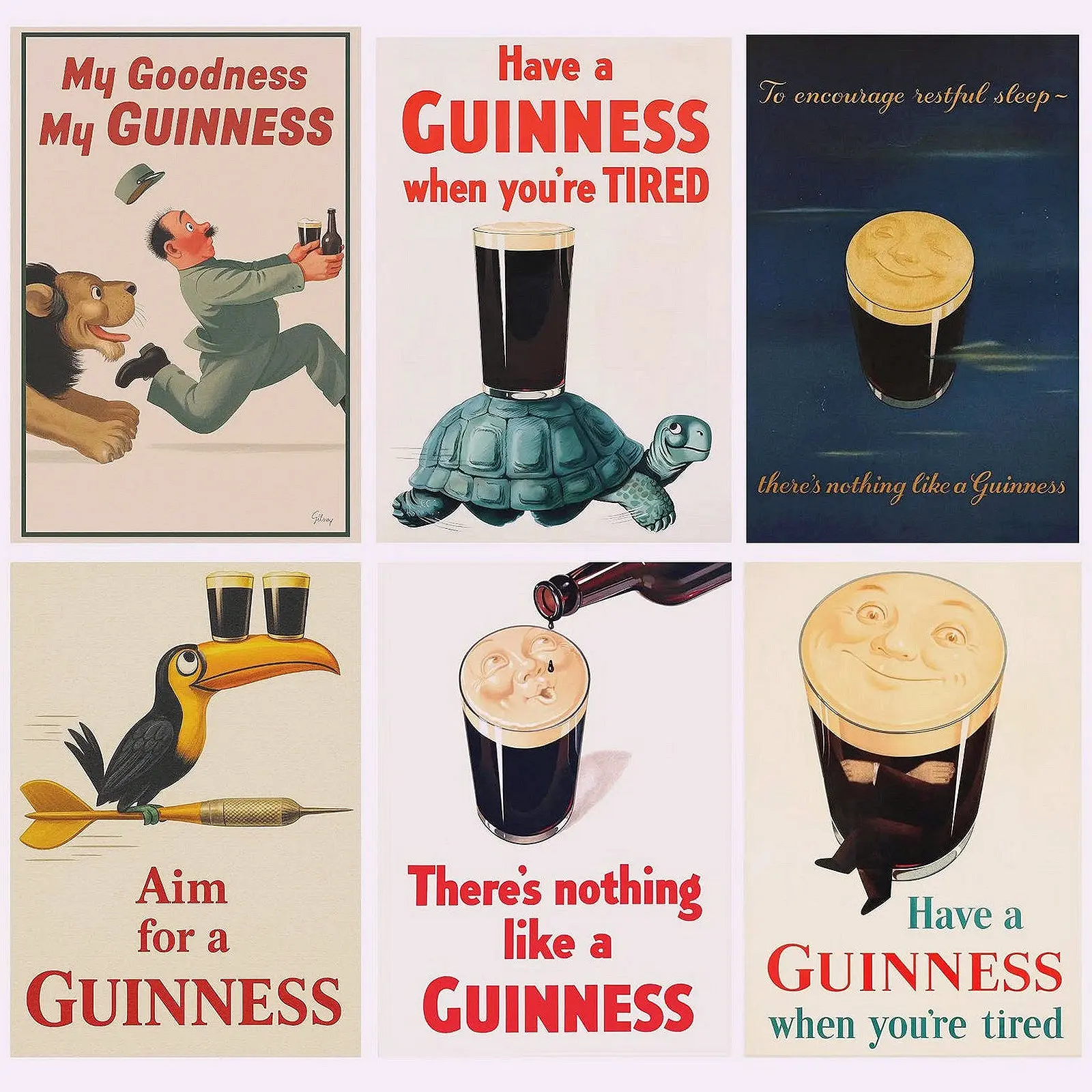 Guinness Vintage Advertising Poster Set of 10: Classic Irish Beer Wall Art and Retro Pub Decor, High-Quality HD Print Unframed Home Office Decor Unique Trendy Gift