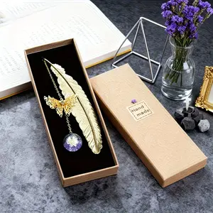 Gift Box Craft China Style Classical Metal Feather Butterfly Eternal Flower Bookmarks School Teacher Friend Stationery Gift Souvenir