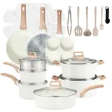 Sweetcrispy Multi-Size (12/17/25-Piece) Non-Stick Ceramic Granite Cookware Set - Aluminum Pots with Glass Lids, Stay-Cool Bakelite Handles, 10x Ultra Non-Stick, Fast Even Heating, Food-Safe, Induction Compatible, Felt Protectors