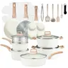 Sweetcrispy Multi-Size (12/17/25-Piece) Non-Stick Ceramic Granite Cookware Set - Aluminum Pots with Glass Lids, Stay-Cool Bakelite Handles, 10x Ultra Non-Stick, Fast Even Heating, Food-Safe, Induction Compatible, Felt Protectors