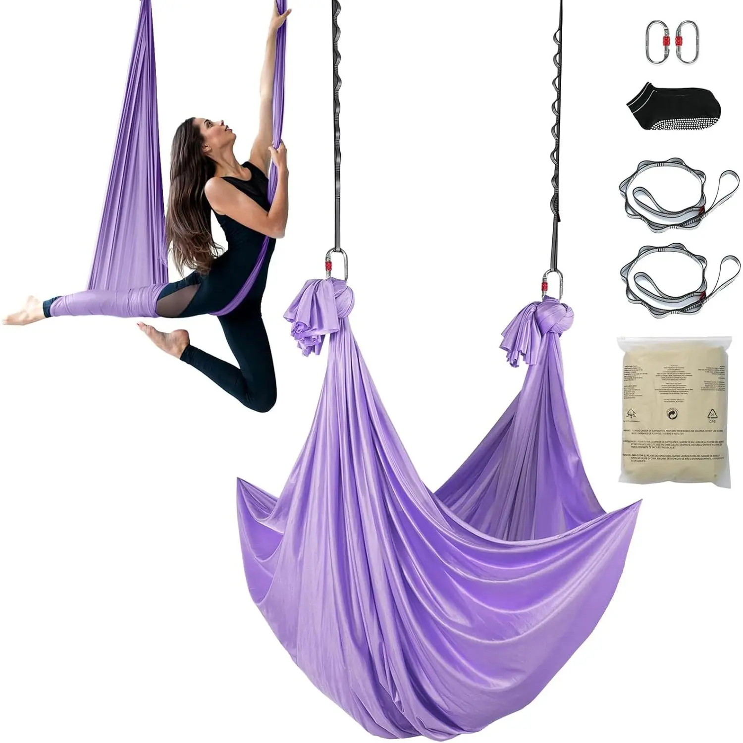 VEVOR Aerial Silk & Yoga Swing, Aerial Yoga Hammock Kit with 100gsm Nylon Fabric, Full Rigging Hardware & Easy Set-up Guide, Antigravity Flying for All Levels Fitness Bodybuilding