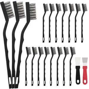 15 count Mini Wire Brush Stainless Steel Brush Set,Masonry Brush Wire Bristle for Cleaning Welding Slag and Rust,Curved Handle Brush (Stainless Steel, 15)