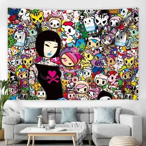 Official Tokidoki Unicorno Tapestry Wall Hanging, Funny Tapestry, Decorative Tapestry, 3x5ft Party Photography Backdrop Decorations for Living Room Bedroom Home, Cartoon Birthday Party Supplies Banner Tablecloth Beach Throws(Signature)