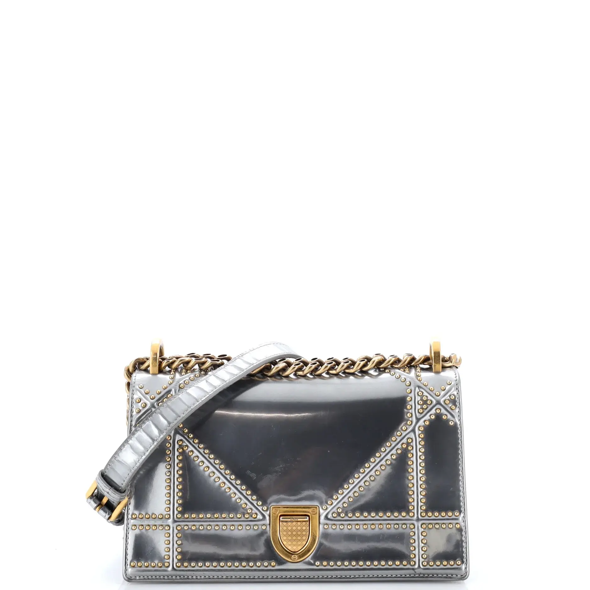 Pre-owned Dior material Messenger Bags Christian Diorama Flap Bag Studded Patent Small by Rebag