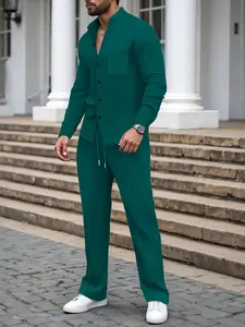 Men's Christmas Gift Set, Friday Two-Piece, Fall Winter Waffle Knit Suit, Casual Drawstring Pants, Elastic Waist Jogger Style