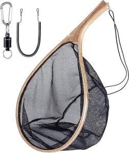 Premium Wooden Fly Fishing Net - Soft Rubber Mesh for Trout & Bass Catch and Release - Essential Fly Fishing Gear