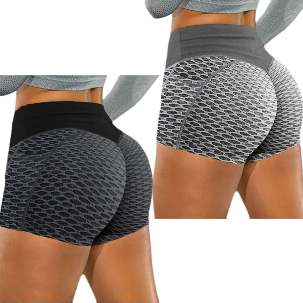 Women's High-Waisted Workout Shorts, Sporty Chic Scrunch Butt Lift, Tummy Control, Textured Anti-Cellulite Fabric for Yoga & Gym, 2XL