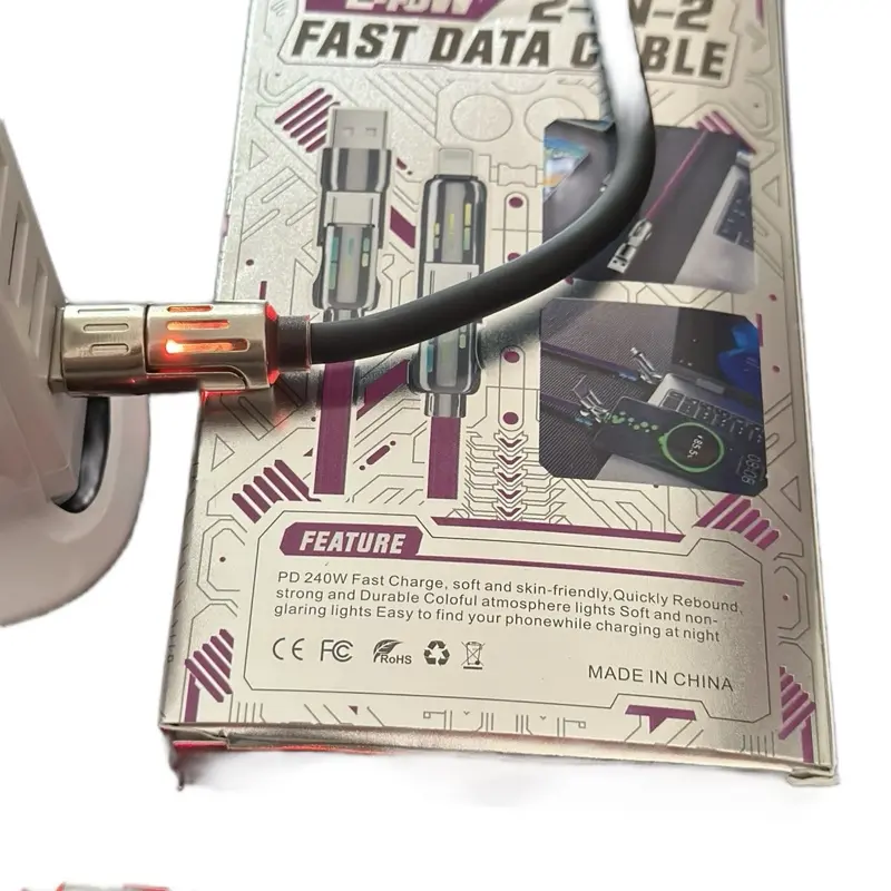 240W Fast Data Cable - Soft and Non Glaring Fast Charging Cable for Easy Phone Find at Night