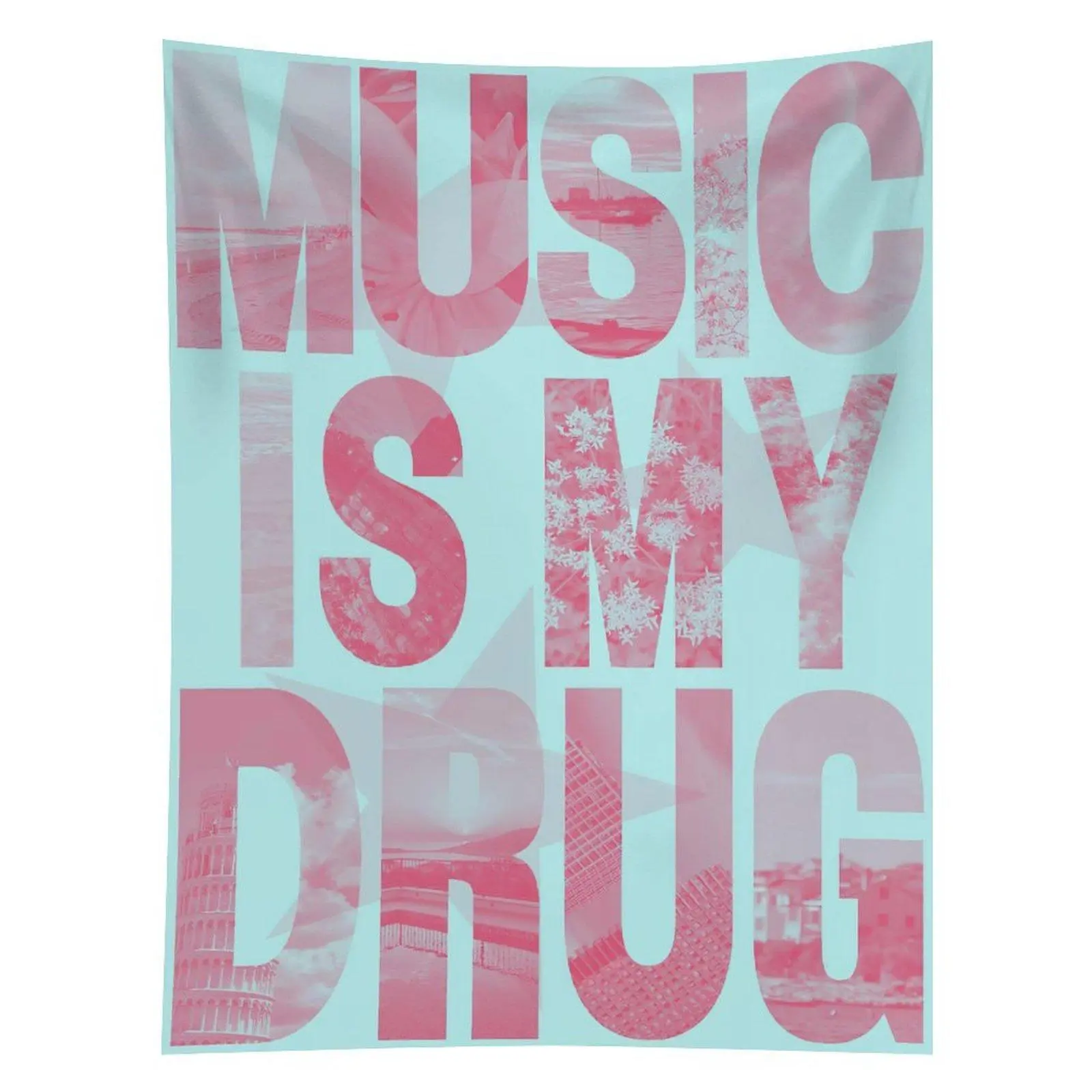 Music Is My Drug Tapestry Pastel Typography Music Lover Wall Hanging Decor