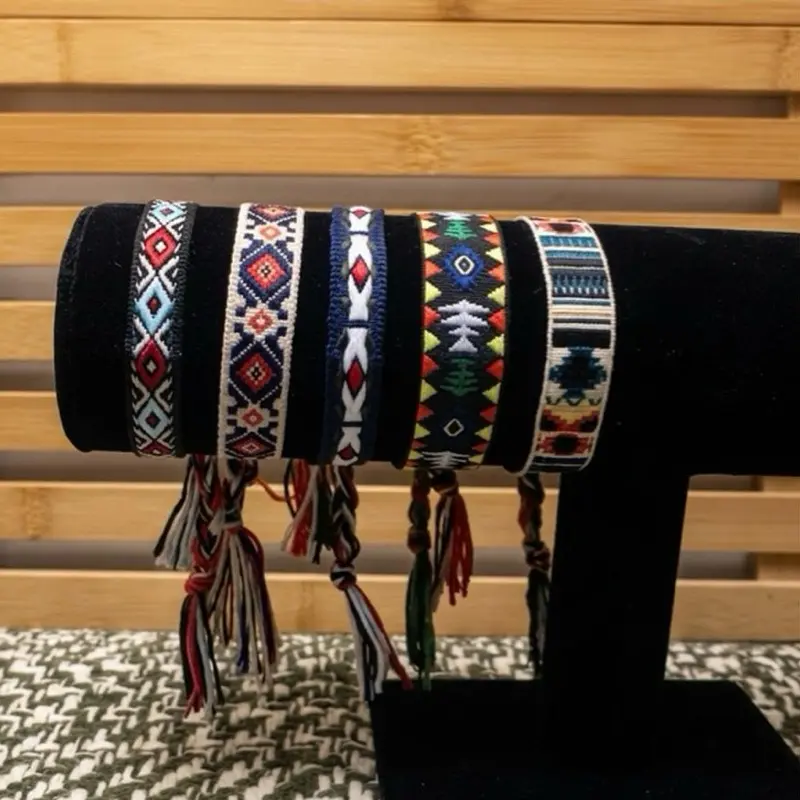 Boho Woven Bracelets with Ethnic Geometric Patterns Adjustable Tribal Friendship Bracelets for Gifts Summer Festivals Daily Stacking
