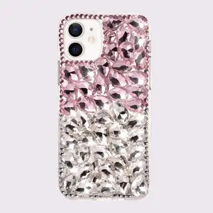 Handmade Pink & White Bling Cellphone Casing with Detachable Chain - Durable Shockproof Protection Phone Accessory for 16, 15, 14, 13 Plus, Pro Max Smartphones