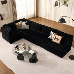 CAODOC Cloud Sectional Couch L Shaped 5-Seat Modular Corner Sofa Set Plush Corduroy Soft and Luxurious Fabric Free Combination Modern Design for Cozy Atmosphere