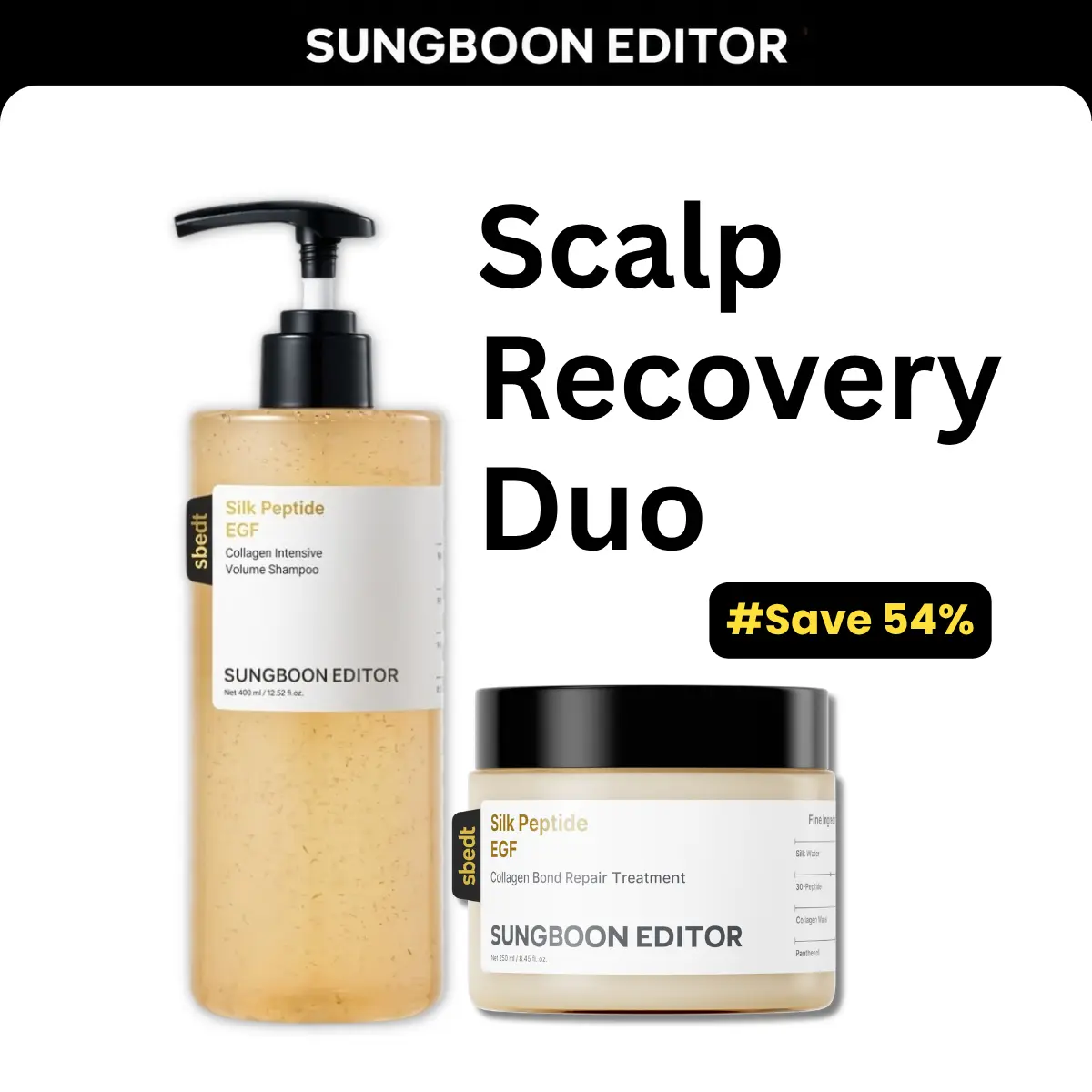 [Sungboon] Scalp Recovery Duo | EGF Ampoule Shampoo & Peptide Treatment, Anti-Hair Loss & Damage Repair Care | Low-Dalton Collagen, EGF, 30 Peptides & 17 Amino Acids | Reduces Shedding, Strengthens & Nourishes Hair | Korean Skincare, K-Beauty