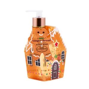 Gingerbread House Soap Dispenser 500ML Pre-Filled 3D Christmas Decor Refillable Novelty Pump Plastic Durable Holiday Hand Soap Decorative Gift