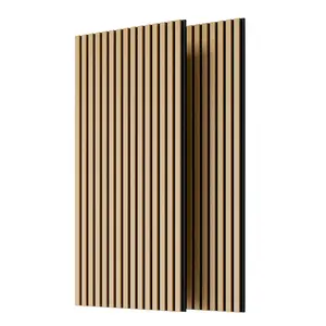 Wood Slat Acoustic Panels 2PC for Wall and Ceiling 3D Fluted Sound Absorbing Panels Fully Wrapped White Oak Finish 45.27x23.62 Inches