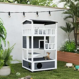 4-Level Outdoor Cat House with Sun Deck, Cozy Sleeping Quarters, Jumping Platform, and Play Area - Cat Condo Perfect for Cats