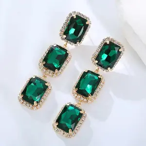 Emerald Green Rhinestone Drop Earrings